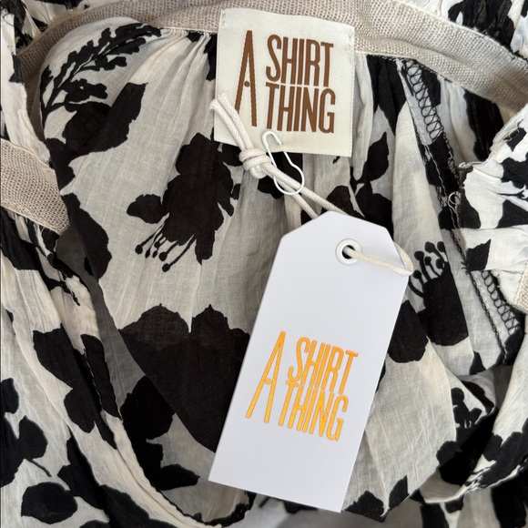 A Shirt Thing Penelope Cabo Top Black & White Floral High Ruffle Collar Cotton - Picture 4 of 4